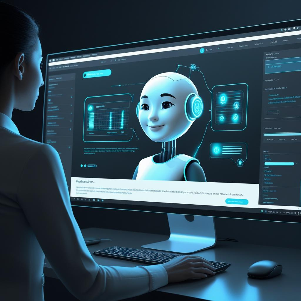 AI Impact on Jobs Digital AI chatbot interface replacing a telemarketing person on screen, futuristic design