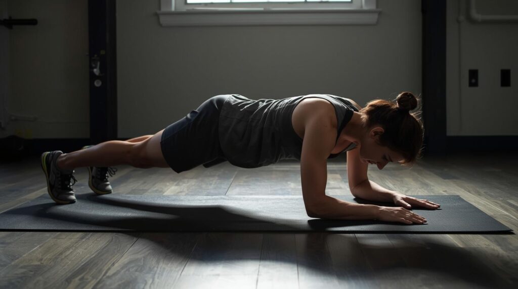 Woman practicing plank pose to highlight Plank Exercise Benefits for core strength
