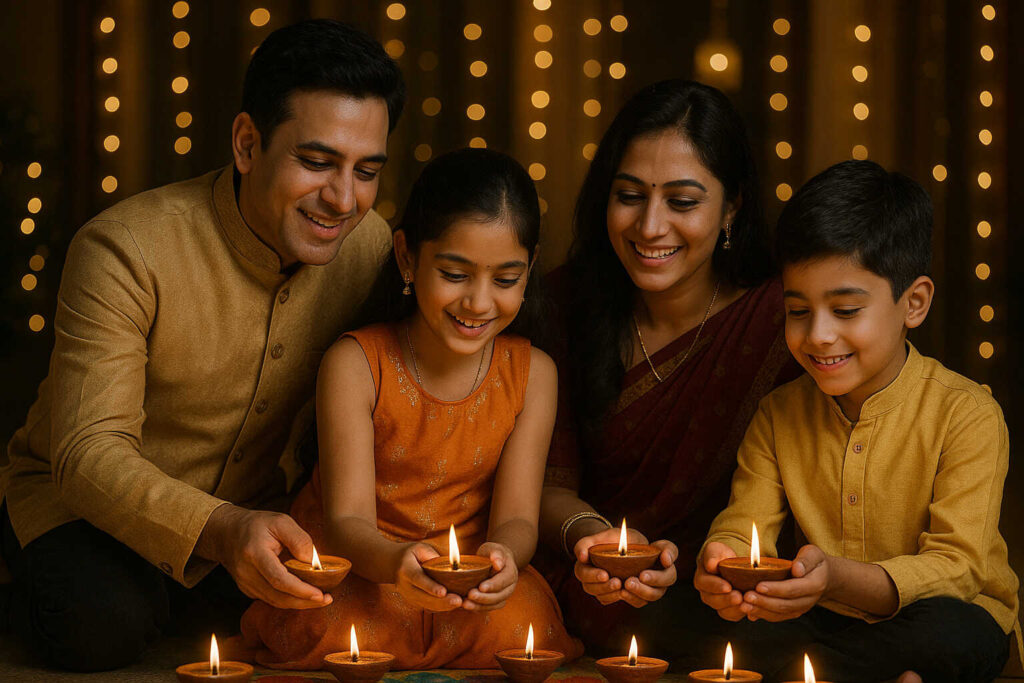 Diwali 2025 दीवाली 2025 family diya holding